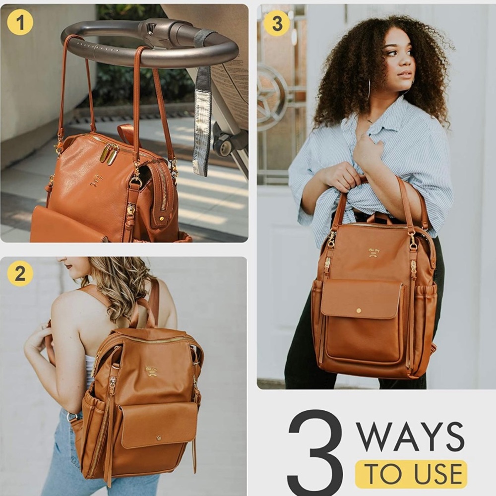 Chic stylish PU leather diaper bag w/changing pad